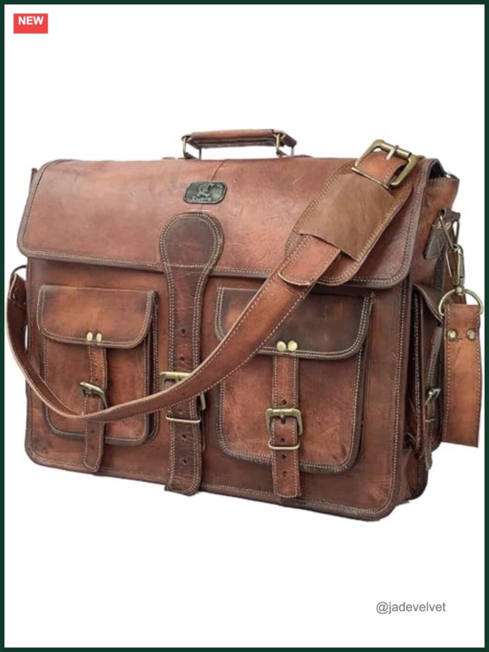 Full Grain Leather Messenger Bag 18" Laptop Crossbody Handmade Shoulder Satchel